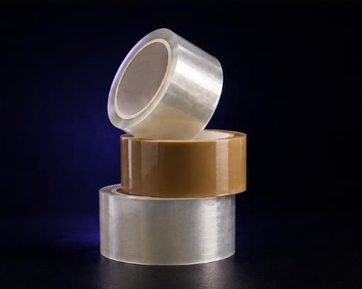 BOPP packaging tape rolls on a dark studio background